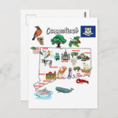 コネチカット州のマップ(観光客の目的地) ポストカード (正面/裏面)