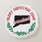 コネチカット州のメリークリスマスUSレッドグリーン ラウンドクッション (裏面)