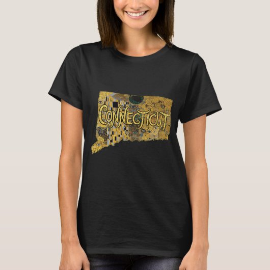 コネチカット州の地図と文字 Tシャツ (正面)
