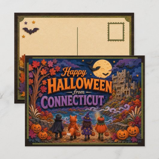 コネチカット州の子供たちからハロウィンの挨拶 ポストカード (正面/裏面)