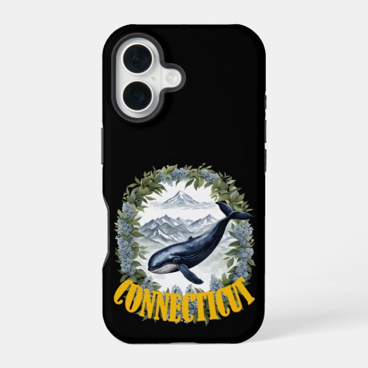 コネチカット州の山桂花とマッコウクジラ iPhone 16ケース (裏面)
