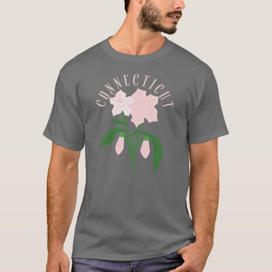 コネチカット州の州花、ピンクのカリコスクス Tシャツ (正面)