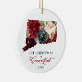 コネチカット州の最初のクリスマスパーソナライズされたフローラ セラミックオーナメント (右)