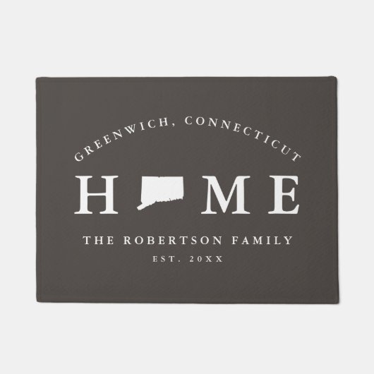 コネチカット州の灰色と白の州マップ・マット、 ドアマット (正面)