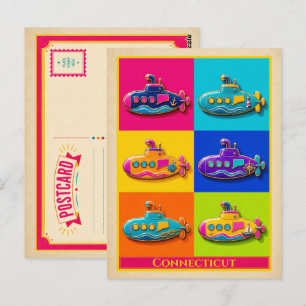 コネチカット州の絵葉書 潜水艦 ピン ビンテージ ポップアート ポストカード