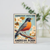 コネチカット州の鳥 - アメリカコマツグミ ビンテージ ポストカード (スタンド正面)