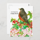 コネチカット州アメリカンロビンからの挨拶 ポストカード (正面/裏面)