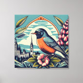 コネチカット州アメリカンロビンと州フラワーアート キャンバスプリント (正面)