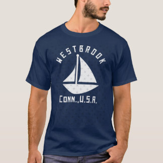 コネチカット州ウェストブルック セーリング ボート 白文字 A Tシャツ