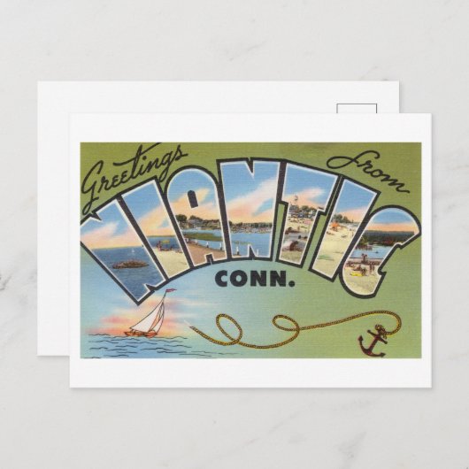 コネチカット州ニアンティックからのヴィンテージの挨拶 ポストカード (正面/裏面)