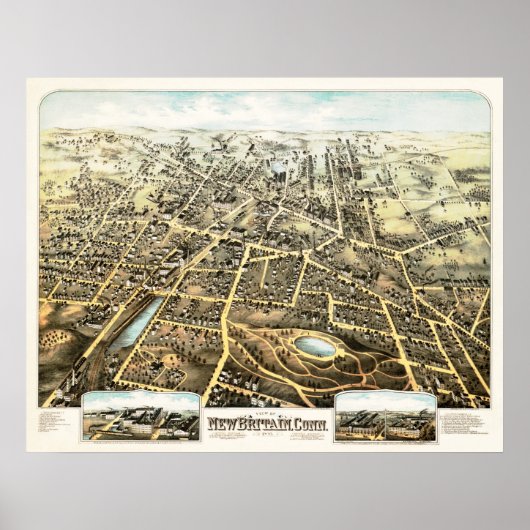 コネチカット州ニューイギリスの地図1875年 ポスター (正面)