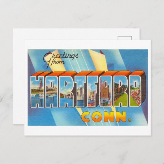 コネチカット州ハートフォードからのヴィンテージの挨拶 ポストカード (正面/裏面)