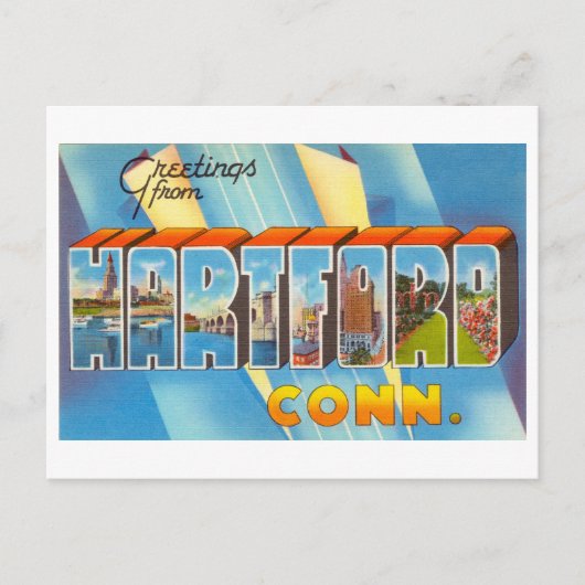 コネチカット州ハートフォードからのヴィンテージの挨拶 ポストカード (正面)