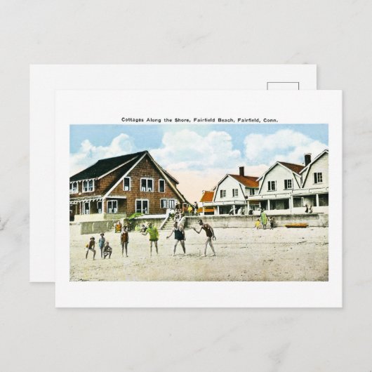コネチカット州フェアフィールドの海岸に沿ったコテージ シーズンポストカード (正面/裏面)