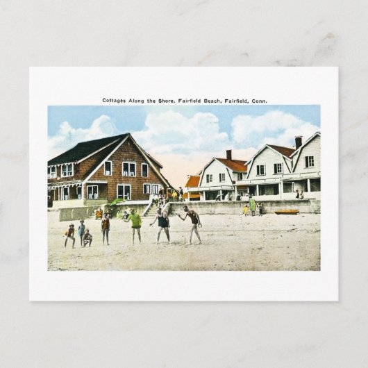コネチカット州フェアフィールドの海岸に沿ったコテージ ポストカード (正面)