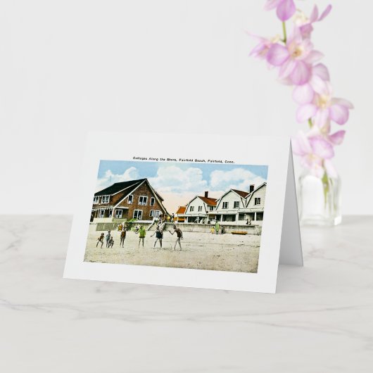 コネチカット州フェアフィールドの海岸に沿ったコテージ 箔グリーティングカード (蘭)
