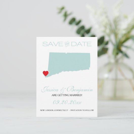 コネチカット州マップ日付の保存 案内ポストカード (スタンド正面)