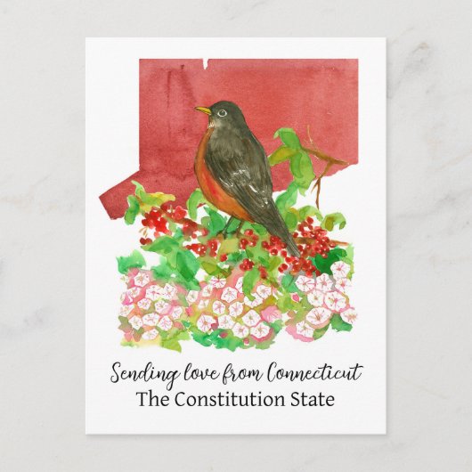 コネチカット州ロビンローレルフラワーからの愛の送信 ポストカード (正面)