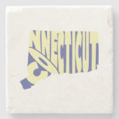 コネチカット州名ワードアートイエロー ストーンコースター (正面)