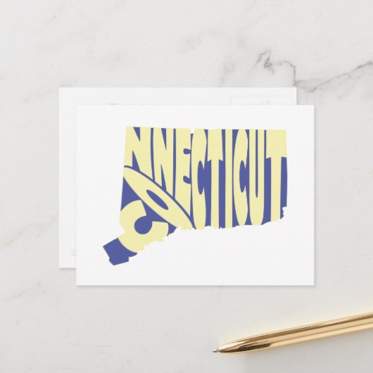 コネチカット州名ワードアートイエロー ポストカード (正面/裏面インサイチュ)