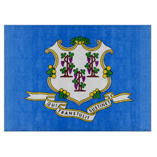 コネチカット州旗を持つガラス板 カッティングボード (正面)