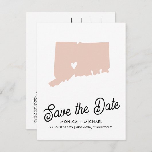 コネチカット州目的地ウェディング任意の色！ 案内ポストカード (正面/裏面)
