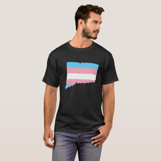 コネチカット州 トランスフラッグ LGBTプライド 応援 リトロ Tシャツ (正面フル)