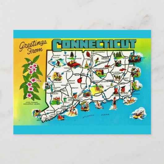 コネチカット州 マップ ポストカード (正面)
