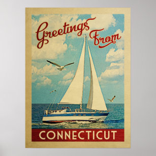 コネチカット帆船ヴィンテージトラベル ポスター