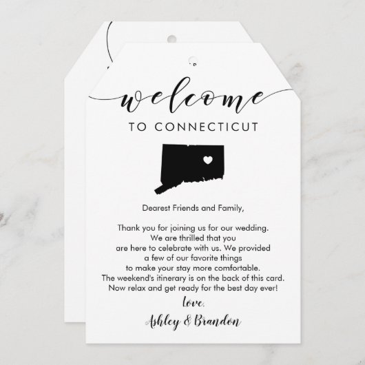 コネチカット結婚のウェルカムラベル、レターの旅程 (正面/裏面)