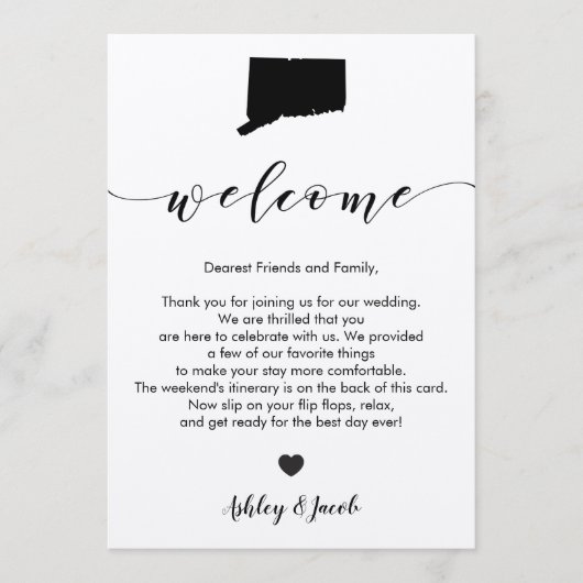 コネチカット結婚州のウェルカムレター&旅程 プログラム (正面)