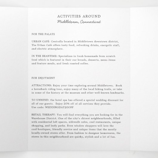 コネチカット結婚州のウェルカムレター&旅程 三つ折りプログラム (内部中)