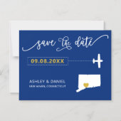 コネチカット結婚式の日付カードを保存する、マップ マグネット招待状 (正面)