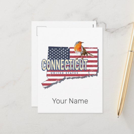 コネチカット統一された州レトロ州マップヴィンテージ シーズンポストカード (正面/裏面インサイチュ)