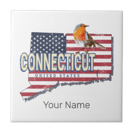 コネチカット統一された州レトロ州マップヴィンテージ タイル