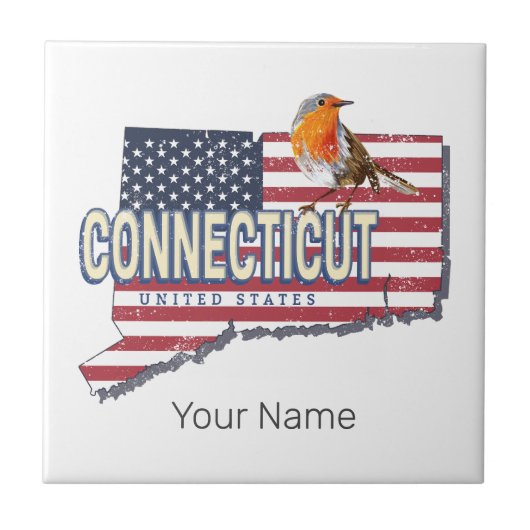 コネチカット統一された州レトロ州マップヴィンテージ タイル (正面)