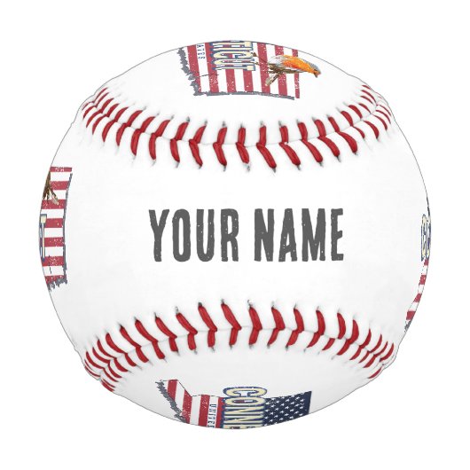 コネチカット統一された州レトロ州マップヴィンテージ 野球ボール (正面)