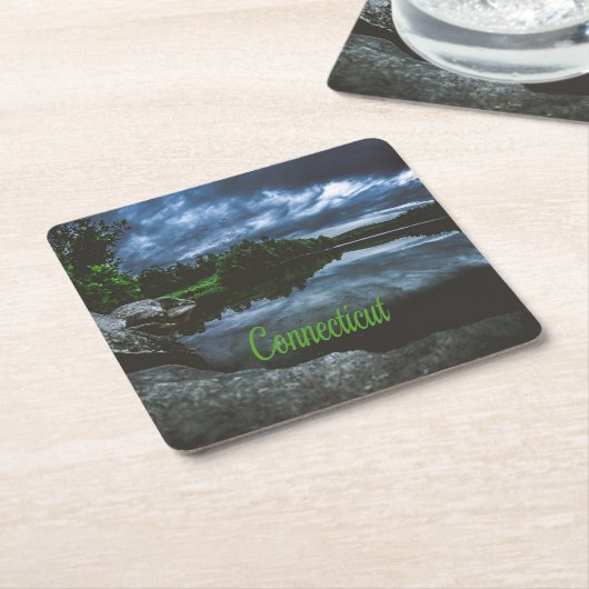 コネチカット美しい湖の木 スクエアペーパーコースター (アングル)