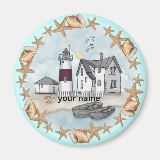 コネチカット貝殻ライトハウスマグネット マグネット (正面)