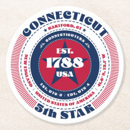 コネチカット赤白青タイポグラフィ ラウンドペーパーコースター