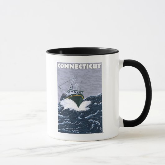 コネチカット魚釣りボートシーン マグカップ (右)