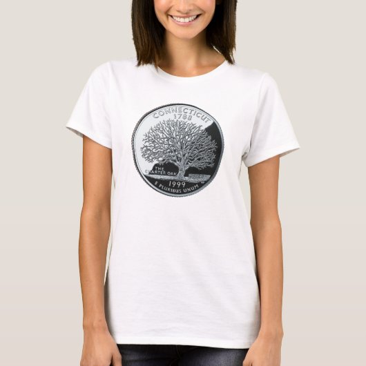 コネチティフェイク州クォーターチャーターオークツリー Tシャツ (正面)