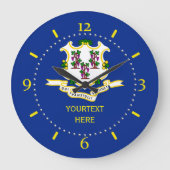 コネパーソナライズされたチカット州旗デザインオン ラージ壁時計 (正面)