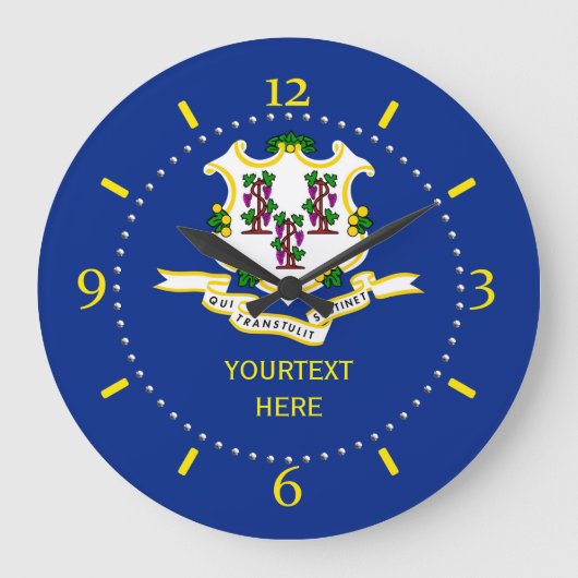 コネパーソナライズされたチカット州旗デザインオン ラージ壁時計 (正面)