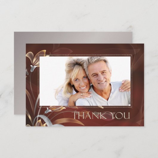 コバの花模様の記念日感謝写真カード サンキューカード (正面/裏面)