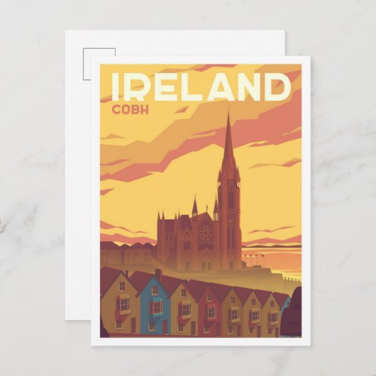 コバアイルランドアートヴィンテージトラベルイラストレーション ポストカード (正面/裏面)