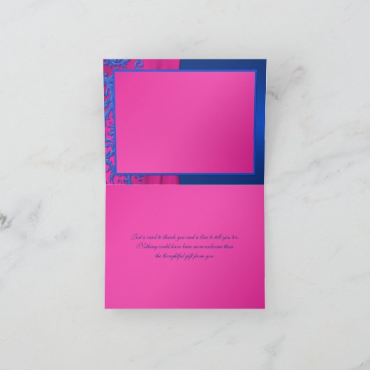 コバルトおよび明るい赤紫色のダマスク織はメッセージカード感謝していしています サンキューカード (内部)