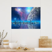 コバルトアイランドシティサイエンスフィクション/ファンタジーアートプリント ポスター (キッチン)