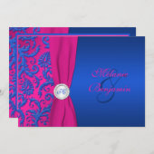 コバルトアンド明るい赤紫色ダマスクウェディング招待状 招待状 (正面/裏面)