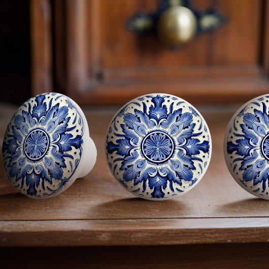 コバルトイベリア芸術的シアトルポルトガルアズレホ セラミックノブ